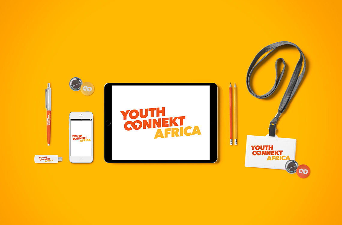 Application de la charte graphique Youth Connekt Africa sur différents supports